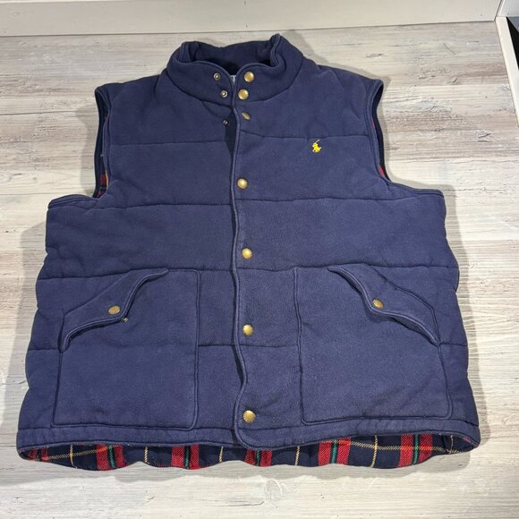 Polo Ralph Lauren Vest Men's XL Blue Flannel Lined Thick Puffer Classic VTG Styl